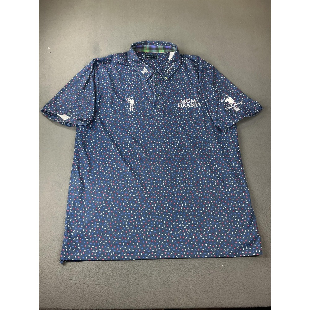 William Murray Polo Shirt Mens XL Blue Graphic Golf Performance Short Sleeve